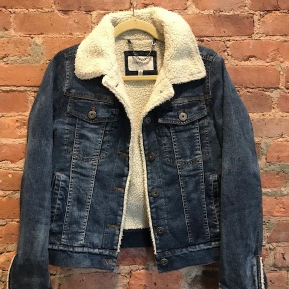 BCBG Faux Fur Lined Denim Jacket